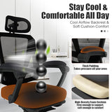 Hihady Ergonomic Office Chair with Footrest, High Back Swivel Mesh Desk Chair, Big and Tall Rolling Computer Chair with Headrest, Lumbar Support, 3-Level Tilt Backrest for Home, Bedroom, Work Hihady