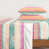 Wake In Cloud - Boho Bed Sheets, 4-Piece Sheet Set, Bohemian Chic Medallion Colorful Hippie Aesthetic Bedding, Deep Pocket, Orange Green, Queen Size Wake In Cloud