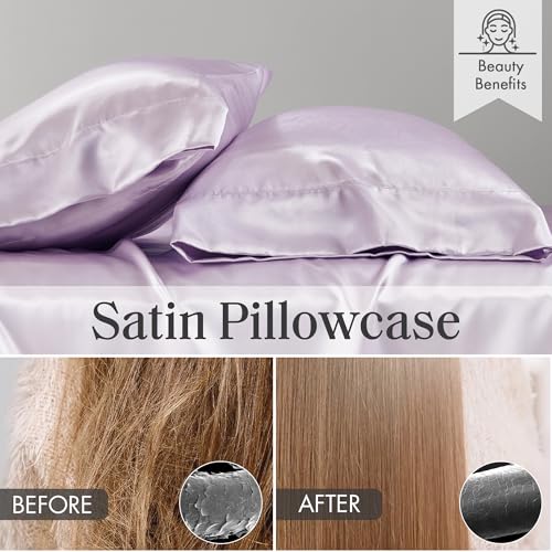 Madison Park Satin Sheets Twin Size, Luxurious Silky Bed Sheets, Elastic 14" Pocket fits up to 16" Mattress, Wrinkle-Free, Soft Satin Bed Sheet Set, Lilac 4 Piece Madison Park