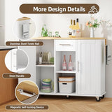 Shintenchi Kitchen Island with Storage, Bar Cart Cabinet Island Table on Wheels, Rolling Microwave Cart for Kitchen with Drop Leaf, Drawers, Towel Rack, Seating Area for Dining Room, White Shintenchi
