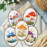 ORIGACH 5 Pack Mushroom Embroidery Kits for Beginners, DIY Stamped Cross Stitch Kit with Mushroom Patterns Hoops Needles Threads and Instructions for Adults Embroidery Craft Lover