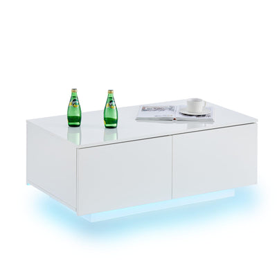 TUKAILAi Coffee Table with 4 Drawers, LED Lights & Power Strip Modern Minimalist Rectangle Coffee Table for Home Living Room Office (White)