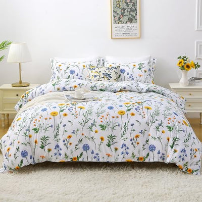 Mooreeke Duvet Cover Queen Size, 3 Piece Dandelion Floral Duvet Cover Set with Zipper Closure, Soft & Breathable Microfiber Botanical Patterned Bedding Set with 4 Corner Ties and 2 Pillow Shams
