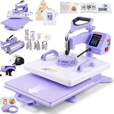 Whubefy Heat Press 15x15 inch 8 in 1 with 30OZ Tumbler Press, Slide Out 360° Swing Away Digital Shirt Press Machine, Industrial-Quality Heat Transfer Sublimation for T-Shirt/Tumbler/Mug/Hat/Cap/Plate