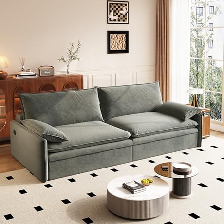 81" 3-in-1 Convertible Sofa Bed, Pull Out Couch with Deep Seat & Storage, Chenille Loveseat Cloud Couch with USB Port & Pillow, Futon Sofa Bed Couches for Living Room/Apartment/Bedroom, Dark Grey TaiEnjoy