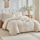 Jameswish 7 Pieces Bow Tufted Boho Comforter Set Khaki Farmhouse Shabby Chic Embroidered Bedding for All Seasons Full Size with Comforter Sheets Pillowcases Shams Jameswish