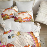 Zzzboro Comforter Set with 2 Pillowcases Queen Size, Hippy Mushroom Flower Sun Rainbow, Bed Decor Retro 70s Hippie Boho Aesthetic for Kids and Adults, Soft Cozy Bedroom Bedding Set Zzzboro