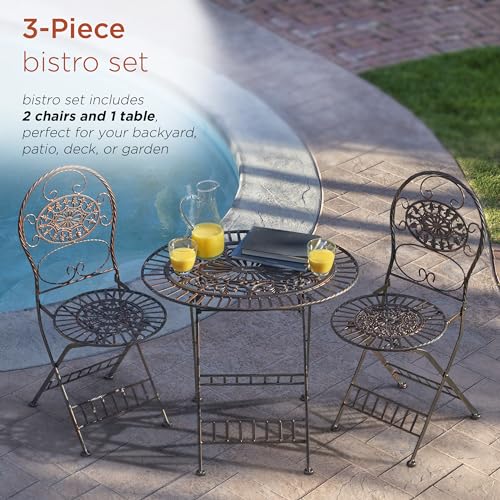 Alpine Corporation Indoor/Outdoor 3-Piece Oval Bistro Set Folding Table and Chairs Patio Seating, Bronze Alpine Corporation