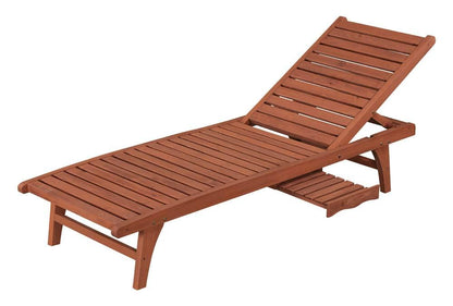 Leisure Season CL7111 Chaise Lounge with Pull-Out Tray - Brown - 1 Piece - Wooden Reclining Outdoor Furniture for Sunbathing, Relaxation - Great Patio, Pool Deck, Garden, Lawn or Beach Loungi - WoodArtSupply