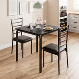 ELETHEBIA Dining Table Set for 2 Person Seat,Table with 2 Upholstered Chairs - Spacious Square Rounded Corner Top, Perfect for Apartment Living Room, Dining Room, Study, and Kitchen Workspace (Black) ELETHEBIA