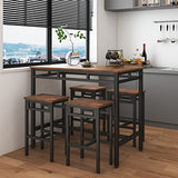 Rustic Brown Industrial 5-Piece Kitchen Bar Table Set with Counter Stools Ball & Cast