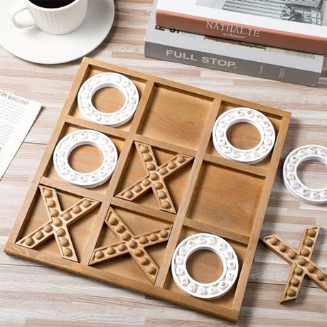 Rotatingpals Tic Tac Toe Game 10.6 Inch Rustic Wood Board Game Coffee Table Games Tic Tac Toe Table Decor for Kids Family Adults Travel Outdoor Game Rotatingpals