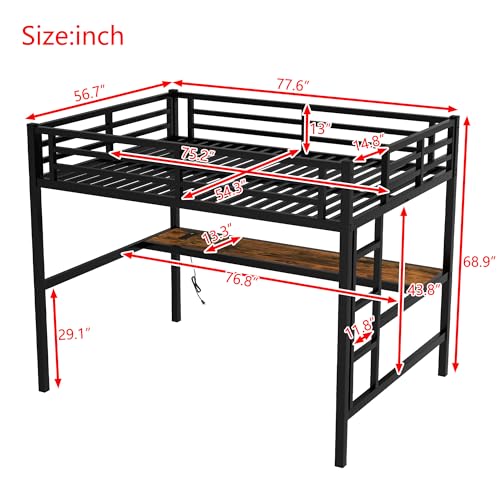 Bellemave Loft Bed Full Size, Full Loft Bed with Desk and Charging Station(USB Port & Outlets), Heavy Duty Loft Beds with RGB LED Light, Side Ladder and Full Length Guardrail, Noise Free Design, Black Bellemave
