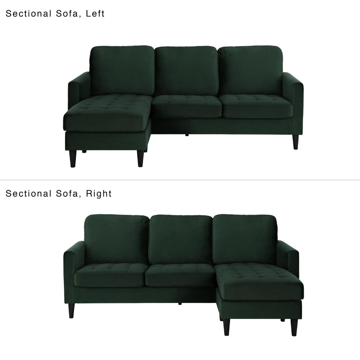 CosmoLiving by Cosmopolitan Strummer Modern Reversible Sectional Couch Upholstered in Green Velvet Fabric with Floating Ottoman CosmoLiving by Cosmopolitan