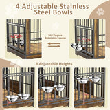 61'' Double Dog Cage Furniture for 2 Dogs, TV Stand Dog Kennel with Adjustable Divider, Heavy Duty Double Dog Crate Furniture Indoor with 4 Bowls, XL Dog Crate End Table for Medium Small Breed, Brown BEURUKU