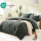 Geniospin King Size Comforter Set - 7 Pieces Dark Green Bedding Set, Botanical Textured Comforter Bed Set, All Season Lightweight Bed in a Bag with Comforter, Sheets, Pillowcases & Shams Geniospin