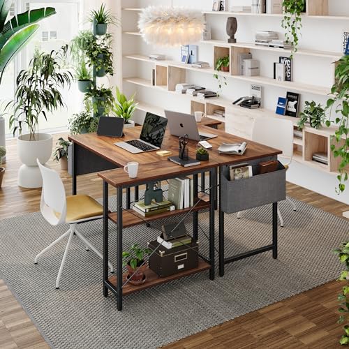 Cubiker L Shaped Desk, 47" Computer Desk with Reversible Storage Shelves Home Office Corner Desk Study Writing Gaming Table, Deep Brown - WoodArtSupply