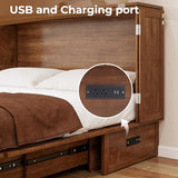 Nesbsakte Queen Murphy Bed Cabinet: Hidden Space-Saving Solid Wood Cabinet Bed with USB Charging for Beedrooms and Apartments(Mattress Not Included) Yellow Brown-15 Nesbsakte
