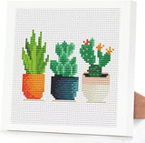 Tiwabb Succulent Cross Stitch Kits,Cactus Cross Stitch Kits for Adults Beginner with Framed,Embroidery Kit Stamped 11CT Cross Stitch Arts and Crafts for Adults Partial Cross Stitch 6.7x6.7inch