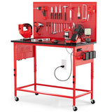 Work Bench, Ferreteriai 47" Heavy Duty Workbench with Power Outlet & USB-C, Exclusive Red Side Battery Holder, Adjustable Height, 2100LB Capacity, Locking Wheels for Garage Workshop Ferreteriai
