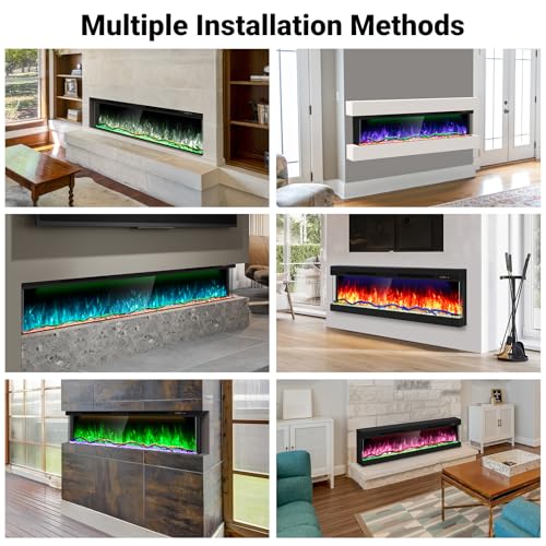 STRICWARM 70 inch 3 Sided Electric Fireplace Insert with Touchscreen, Smart Recessed/Built-in Linear Electric Fire Place Heater 1500W, Multi-Color Realistic Flames, APP Control, Timer, Log & Crystal STRICWARM