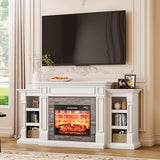 LGHM 72" Electric Fireplace with Mantel, Fireplace TV Stand for TVs Up to 80 Inch, Modern Entertainment Center with Storage, Realistic Stacked Stone Surround with Remote Control for Living Room LGHM
