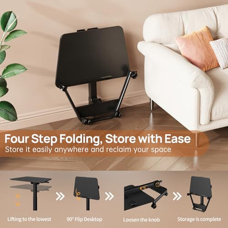 JYLH JOYSEEKER Foldable Mobile Standing Desk, Pneumatic Height Adjustable Rolling Sit Stand Desk, 90° Tiltable Portable Laptop Cart on Wheels, Mobile Desk Workstation for Home Office, Easy to Fold JYLH JOYSEEKER