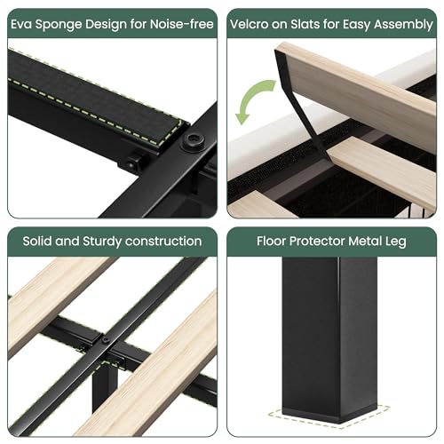 LARMACE Queen Size Bed Frame with 4 Storage Drawers and Wingback Headboard Linen Upholstered Platform Bed Frame with Wooden Slats, Easy Assembly, White LARMACE