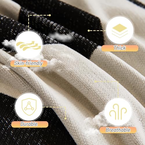 MYSKY HOME Boho Couch Cover Super Soft Couch Covers for 2-3 Cushion Couch Sofa, Modern Black Jacquard Sofa Slipcover Loveseat Futon Cover, Couch Covers for Sectional Sofa, 71" x 118", Black Curve