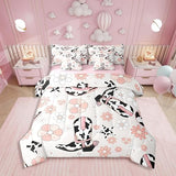 Erosebridal Western Cowgirl Twin Bedding Set for Girls,Pink Floral Milk Cow Print Comforter Set 7 Piece,Cowgirl Boot Hat Bed Set Farmhouse Flower Bed in a Bag with Fitted+Flat Sheet,Pillowcases Erosebridal