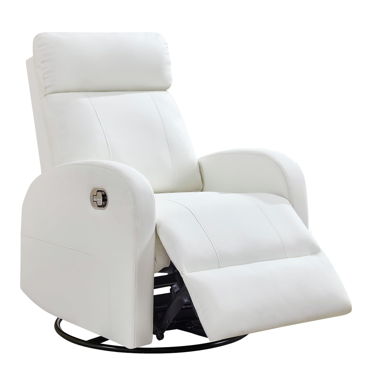 HOMYKA Swivel Rocker Recliner, Manual Glider Rocking Recliner Chair, Leather Swivel Reclining Lounge Chair Nursery Glider Recliners for Small Spaces, Living Room, White HOMYKA
