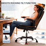 Office Chair with Adjustable Headrest, Faux Leather Executive Home Office Desk Chairs with Ergonomic Back Support, Padded Flip-Up Armrests, Swivel Rolling Computer Chair for Work, Study, Black ACFOUL