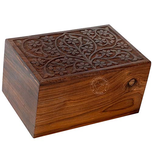 HIND HANDICRAFTS Rosewood Top Engraved Wooden Cremation Urns for Human Ashes Adult - Handcrafted Funeral Memorial Ashes Urn - Large Columbarium Urn Hind Handicrafts