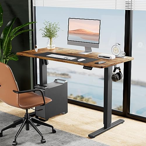 SMUG Electric Standing Desk, 63 x 24 Inch, Modern Style, Adjustable Height, 154 lbs Capacity, with Memory Presets, for Home Office, Rustic Brown - WoodArtSupply