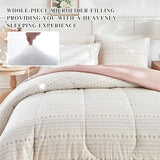 Joyreap 3pcs Floral Cotton Comforter Set for Girls, Pink Flower Stripes Boho Design, Twin Size Soft n Cozy Bedding Comforter Set for All Season- 68x88 inches Joyreap