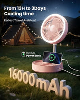 Gaiatop Portable Pedestal Fan 16000mAh Battery [Max 74h Runtime], Foldable Oscillating Standing Fan, Collapsible Desk Fans, LED Light, Case & Remote Control, 4 Speeds for Outdoor Travel Camping (Pink) Gaiatop