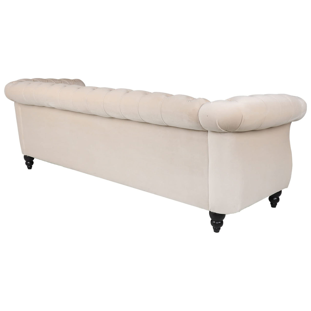 RARZOE Chesterfield Classic Sofa, Mordern 3 Seater Velvet Sofa Couch, Tufted Back Chesterfield Settee Sofas with Nailhead Trim Scroll Arms for Living Room Apartment(Beige) RARZOE