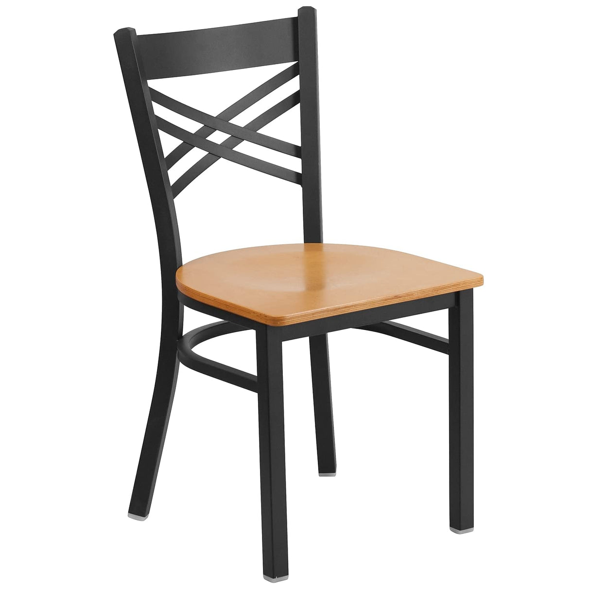 Flash Furniture 2 Pack HERCULES Series Black ''X'' Back Metal Restaurant Chair - Natural Wood Seat Flash Furniture