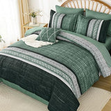 Dintszyayue Green Comforter Set Queen Size, 8 Pieces Boho Striped Bed in a Bag Soft Microfiber Bedding Set for All Season Dintszyayue