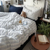 VM VOUGEMARKET Striped Comforter Set Twin XL Ticking Vertical Stripes Bedding Set Minimalist Neutral Comforter for College Dorm,Demin Blue&White VM VOUGEMARKET