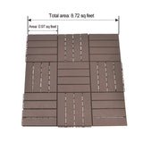 domi outdoor living Patio Deck Tiles, 12 x 12 inches Composite Interlocking Decking Tile, Four Slat Plastic Outdoor Flooring, 27 Pieces One Pack, Dark Brown domi outdoor living