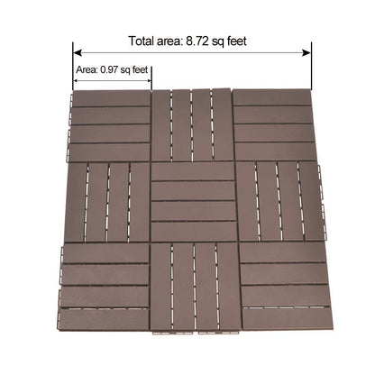 domi outdoor living Patio Deck Tiles, 12 x 12 inches Composite Interlocking Decking Tile, Four Slat Plastic Outdoor Flooring, 27 Pieces One Pack, Dark Brown