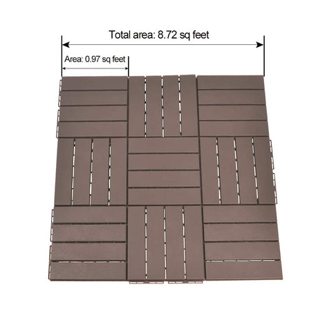 domi outdoor living Patio Deck Tiles, 12 x 12 inches Composite Interlocking Decking Tile, Four Slat Plastic Outdoor Flooring, 27 Pieces One Pack, Dark Brown domi outdoor living