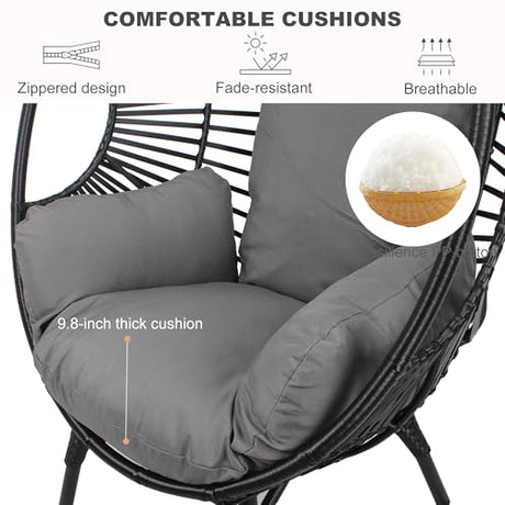 TQKVIPI 2 pcs Oversized Wicker Egg Chair Outdoor Indoor - Rattan Patio Egg Lounge Chairs with Cushion 500lbs Capacity for Living Room, Balcony, Backyard TQKVIPI