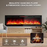 Klysiora Smart Electric Fireplace with Remote Control & Alexa/WiFi, 60 Inch Wall Mount/in Wall Recessed Insert Black Electric Fireplace-13+12 Realistic Ember Color/Flame Options,1500W Heater Klysiora
