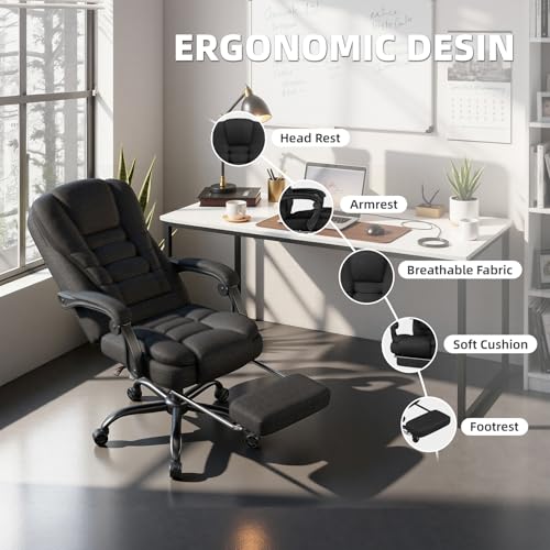 Office Chair, Big and Tall Fabric Gaming Chair with Footrest, Executive Comfortable Computer Desk Chairs, 360° Swivel Base & Height Adjustable Executive Chairs for Adults, Gamer Chair & Silla Gamer SITMOD