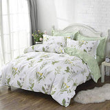 FADFAY Farmhouse Premium Shabby Green Daisy and Botanical Lavender Flowers 100% Cotton Bedding Set King Duvet Cover Set with Hidden Zipper Closure 3-Piece:1 Duvet Cover & 2Pillowcases FADFAY