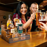 3 Step Countertop Liquor Bottle Display Shelf, Wood Bar Shelves 12 Bottles with Fences, Freestanding Storage Shelves for Liquor Whiskey Wine Coffee Syrup Display, Retro Wine Rack Home (Patent Pending) Yuzehuaza