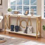 HOMISSUE Sofa Console Table, Modern Gold Console Table with Faux Marbled Tabletop, Engineered Wood Entryway Tables with 2 Tier Storage, Narrow Sofa Table for Living Room, Hallway (55 Inch, White&Gold) HOMISSUE