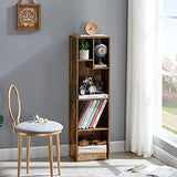 VECELO Small Bookshelf, 5 Cube Slim Bookcase, Fits Tallest Hardcovers, Horizontal Available, Modern Floor Standing Unit, Each Shelf Hold Up to 66 LBS, Vintage Brown VECELO